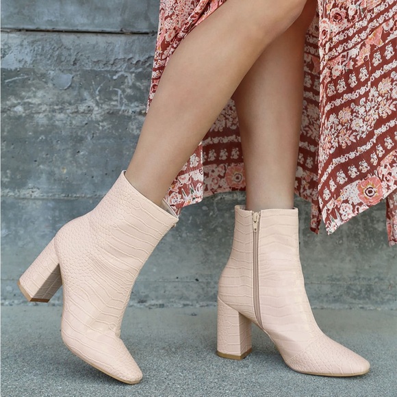Lulu’s My Generation Pale Pink Crocodile High Heel Mid-Calf Boots Size 8 NWT - Picture 2 of 8